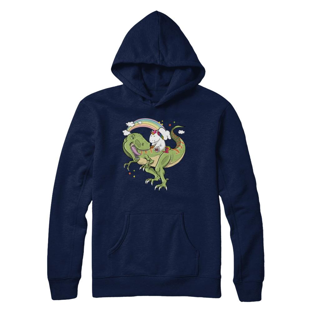 Unicorn Riding Dinosaur T Rex Unicorns Rainbow Gifts-T-Shirt & Hoodie-Pullover Hoodie-Navy