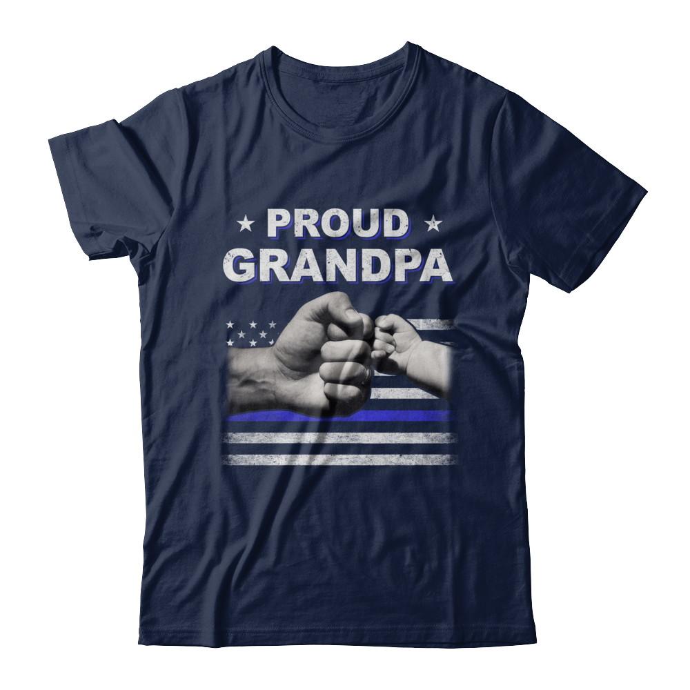 Proud Grandpa Police Thin Blue Line Flag Fathers Day-T-Shirt & Hoodie-Classic T-Shirt-Navy