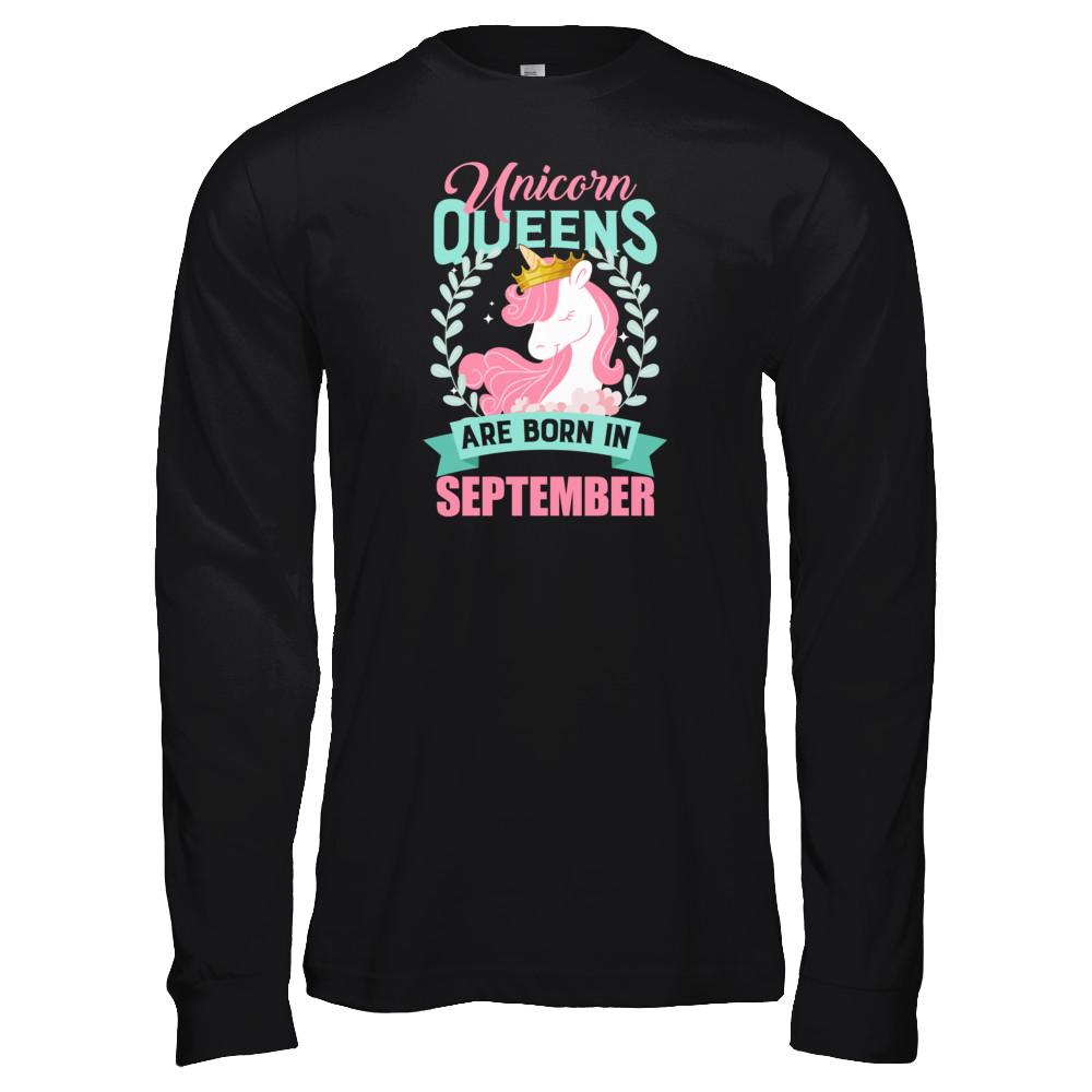 Unicorn Queens Are Born In September Birthday Gift-T-Shirt & Tank Top-Long Sleeve T-Shirt-Black