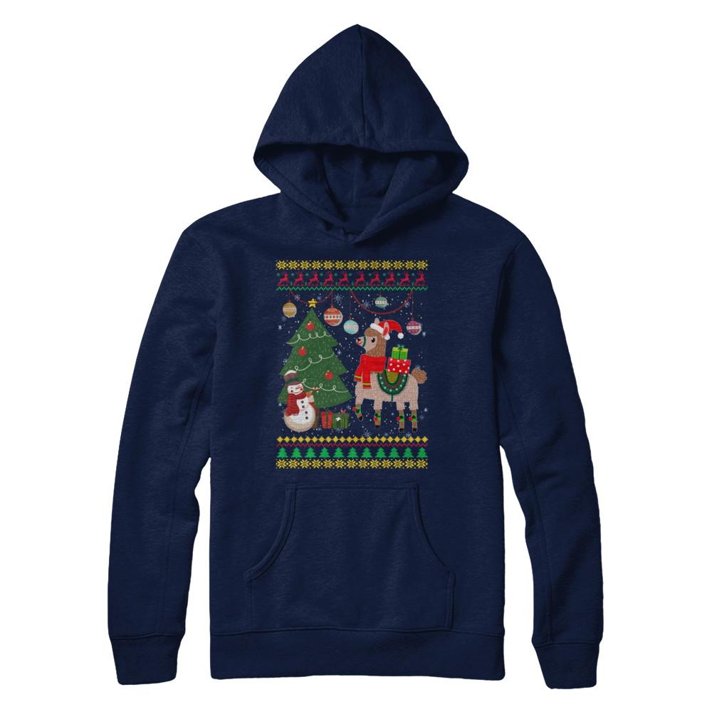 Funny Llama Christmas Cute Family Ugly Sweater-T-Shirt & Sweatshirt-Pullover Hoodie-Navy