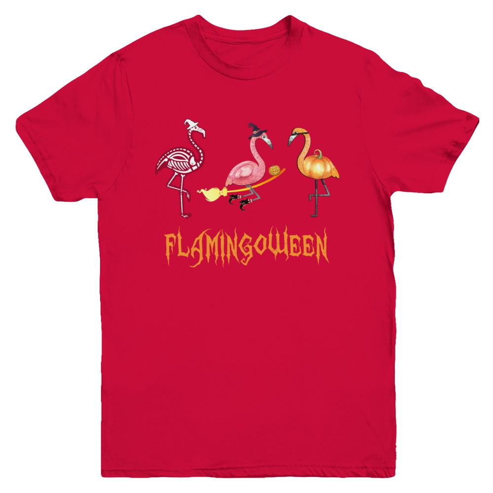 Funny Flamingo Halloween Flamingoween Youth-Youth Shirt-Youth T-Shirt-Red