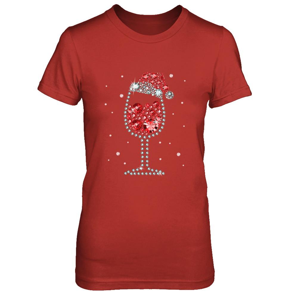 Diamond Wine Glasses Santa Hat Christmas-T-Shirt & Sweatshirt-Women's T-Shirt-Red