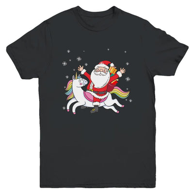 Santa Riding Unicorn Christmas Kids Girls Women Xmas Youth-Youth Shirt-Youth T-Shirt-Black