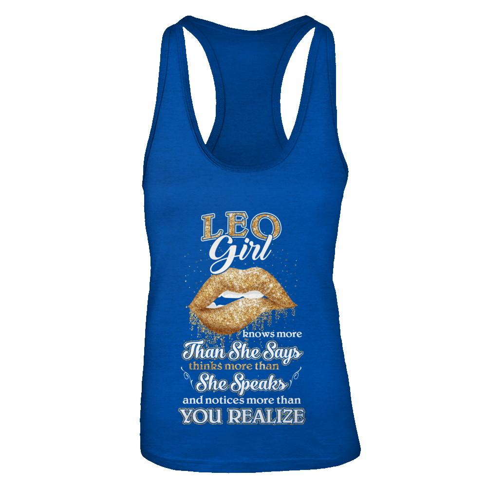 Leo Girl Knows More Than She Says July August Birthday-T-Shirt & Tank Top-Women's Ideal Racerback Tank-Royal
