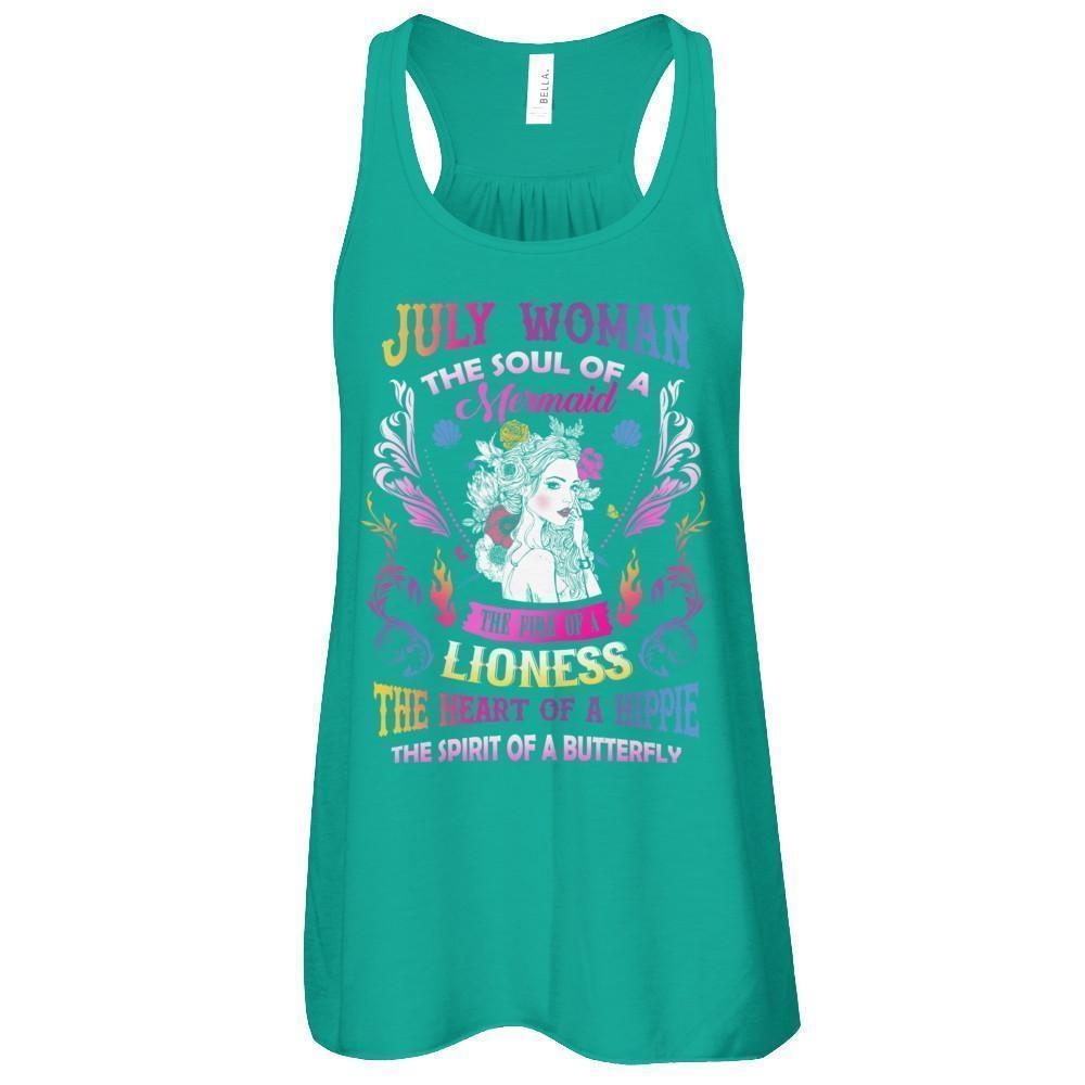 July Woman The Soul Of A Mermaid Birthday-T-Shirt & Tank Top-Women's Flowy Racerback Tank-Kelly