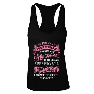 Vintage 1958 Woman 63 Birthday I Was Born With My Heart-T-Shirt & Tank Top-Women's Ideal Racerback Tank-Black