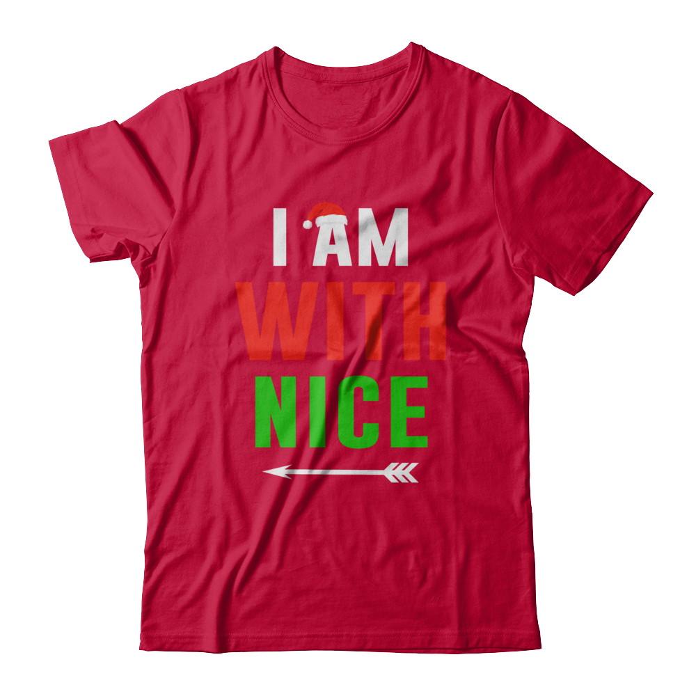 I'm With Nice Matching Christmas Couple Pajamas-T-Shirt & Sweatshirt-Classic T-Shirt-Red