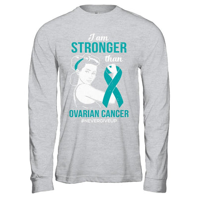 I Am Stronger Than Ovarian Cancer Awareness Support-T-Shirt & Hoodie-Long Sleeve T-Shirt-Sport Grey