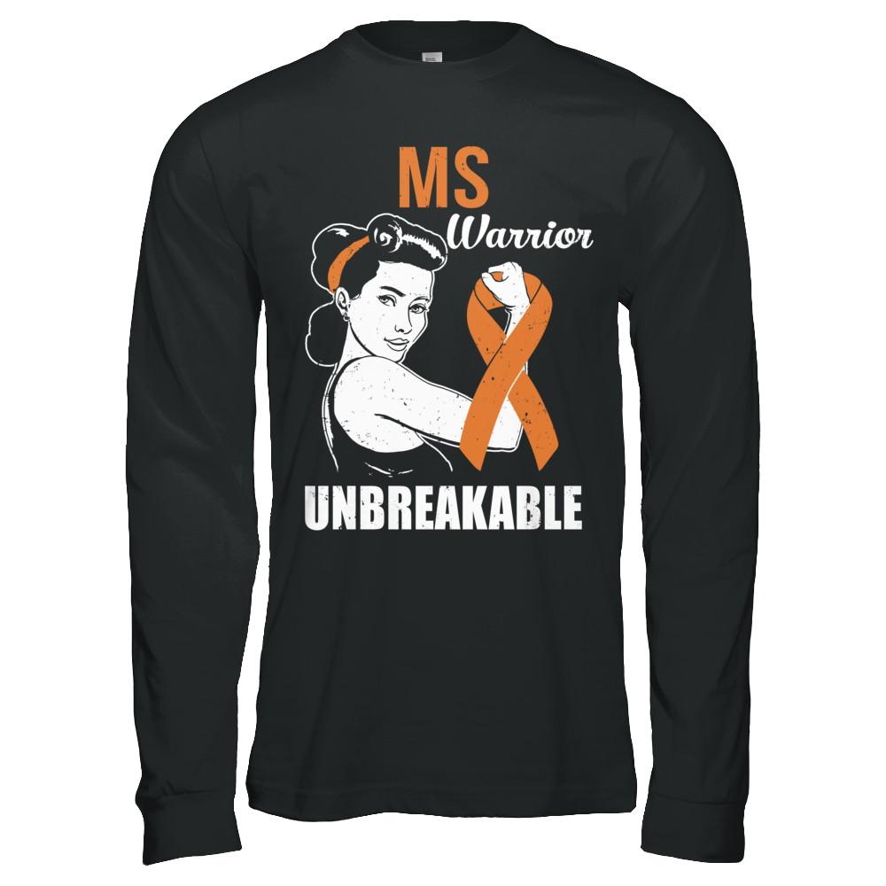 MS Warrior Unbreakable Multiple Sclerosis Awareness-T-Shirt & Hoodie-Long Sleeve T-Shirt-Black