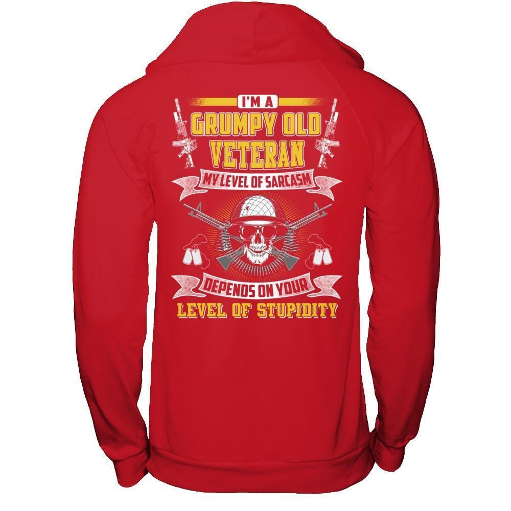 I'm A Grumpy Old Veteran My Level Of Sarcasm-T-Shirt & Hoodie-Pullover Hoodie-Red