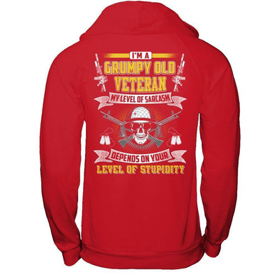 I'm A Grumpy Old Veteran My Level Of Sarcasm-T-Shirt & Hoodie-Pullover Hoodie-Red