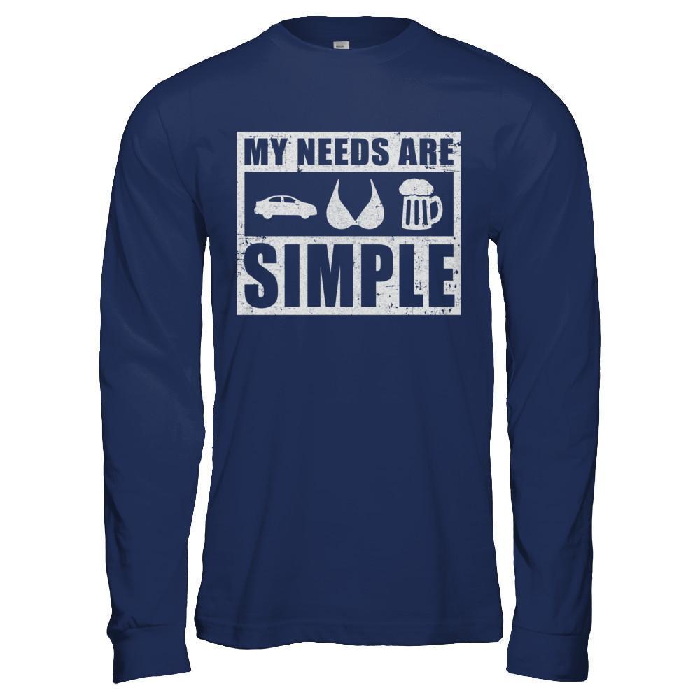 My Needs Are Simple Car Boobs Beer-T-Shirt & Hoodie-Long Sleeve T-Shirt-Navy