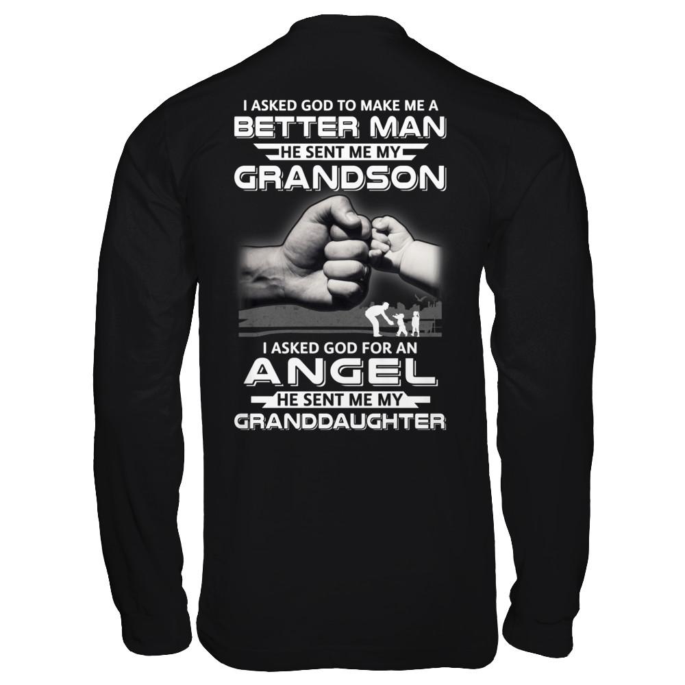 A Best Friend He Sent Me My Grandson & Angel Granddaughter-T-Shirt & Hoodie-Long Sleeve T-Shirt-Black