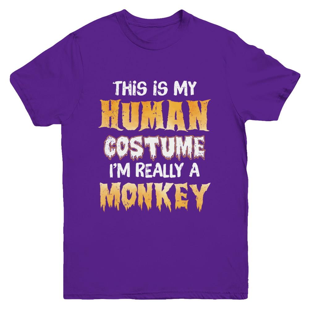 This Is My Human Costume Monkey Halloween Youth-Youth Shirt-Youth T-Shirt-Purple