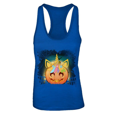 Kids Girls Unicorn Pumpkin Queen Halloween-T-Shirt & Tank Top-Women's Ideal Racerback Tank-Royal