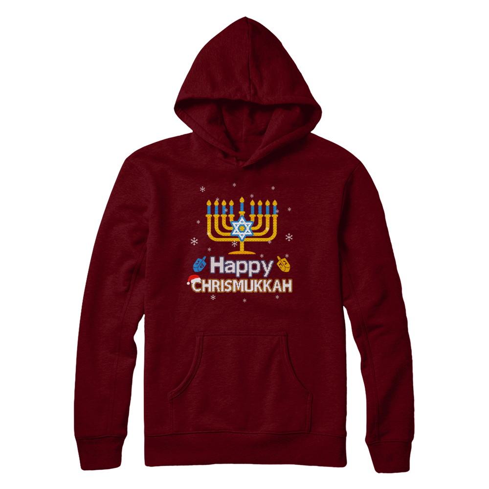 Happy Chrismukkah Ugly Hanukkah Christmas Sweater-T-Shirt & Sweatshirt-Pullover Hoodie-Maroon