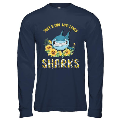 Just A Girl Who Loves Sharks And Sunflowers-T-Shirt & Hoodie-Long Sleeve T-Shirt-Navy