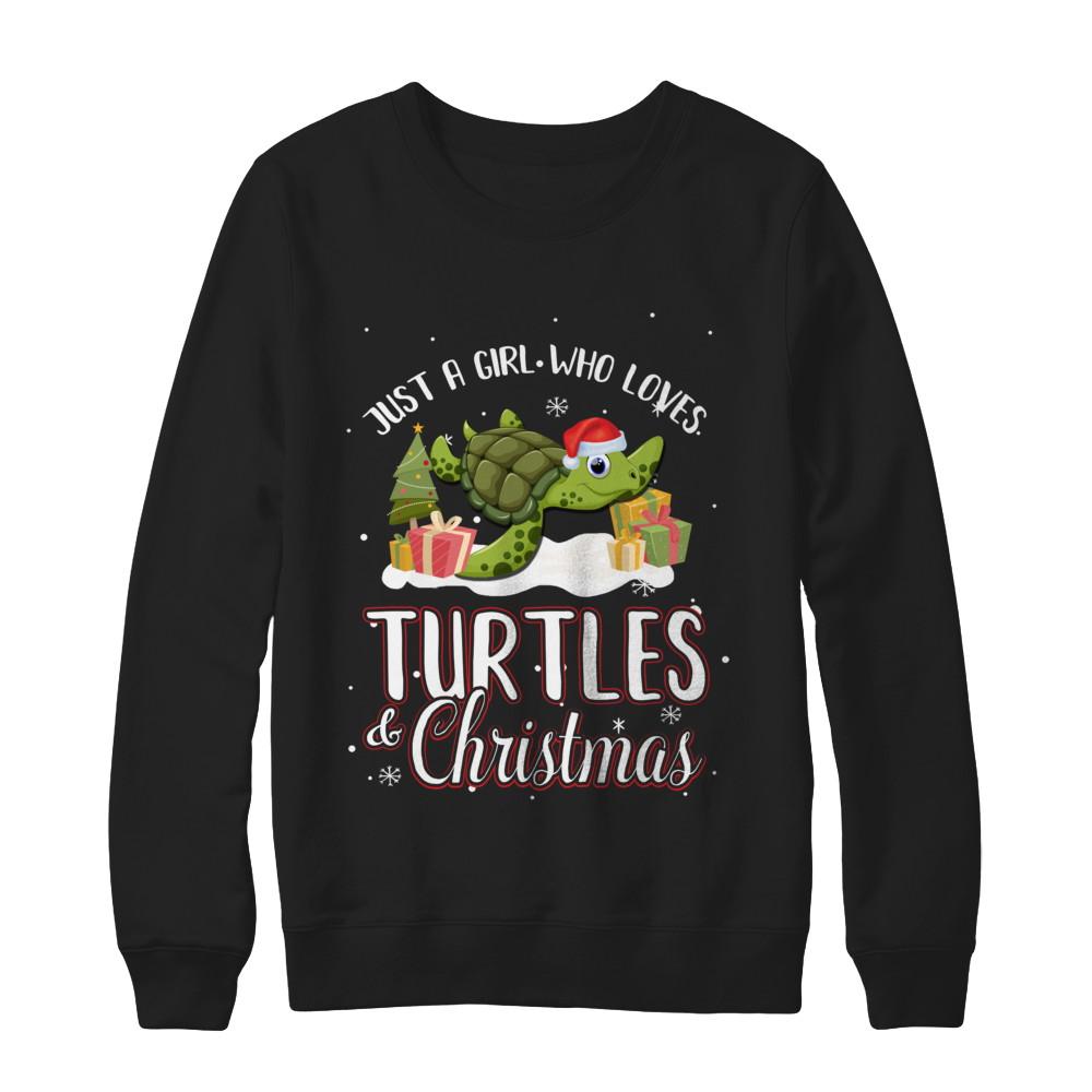 Just A Girl Who Loves Turtles And Christmas-T-Shirt & Sweatshirt-Crewneck Sweatshirt-Black