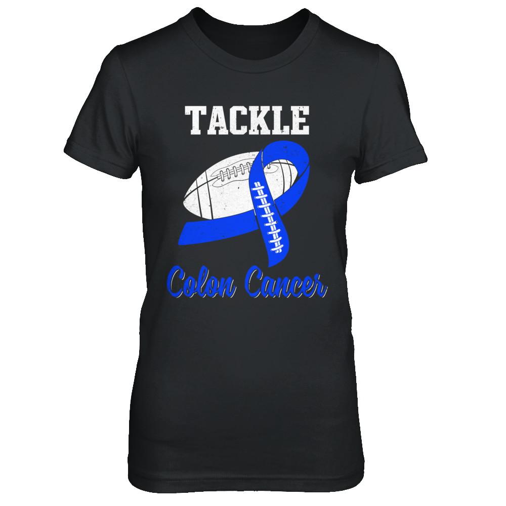 Football Survivor Tackle Blue Colon Cancer Awareness-T-Shirt & Hoodie-Women's T-Shirt-Black