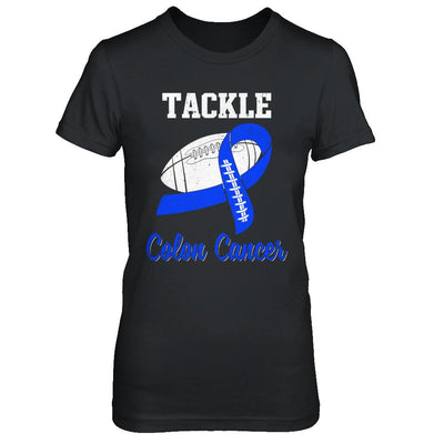 Football Survivor Tackle Blue Colon Cancer Awareness-T-Shirt & Hoodie-Women's T-Shirt-Black