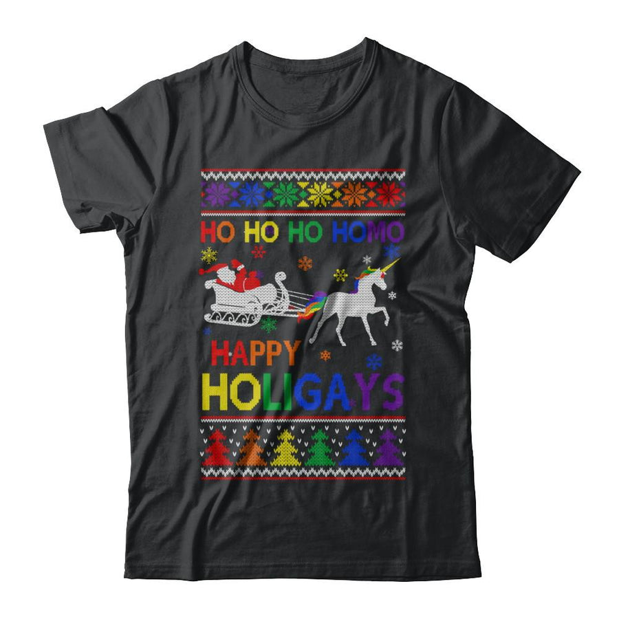 Ho Ho Ho Santa Riding Unicorrn Happy Holigays LGBT-T-Shirt & Sweatshirt-Classic T-Shirt-Black