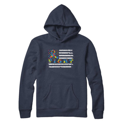 Fight Autism Ribbon US Flag Autism Awareness-T-Shirt & Hoodie-Pullover Hoodie-Navy