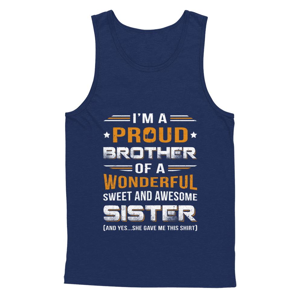 Gift Brother From Sister I'm A Proud Brother Of Awesome Sister-T-Shirt & Hoodie-Unisex Tank-Navy