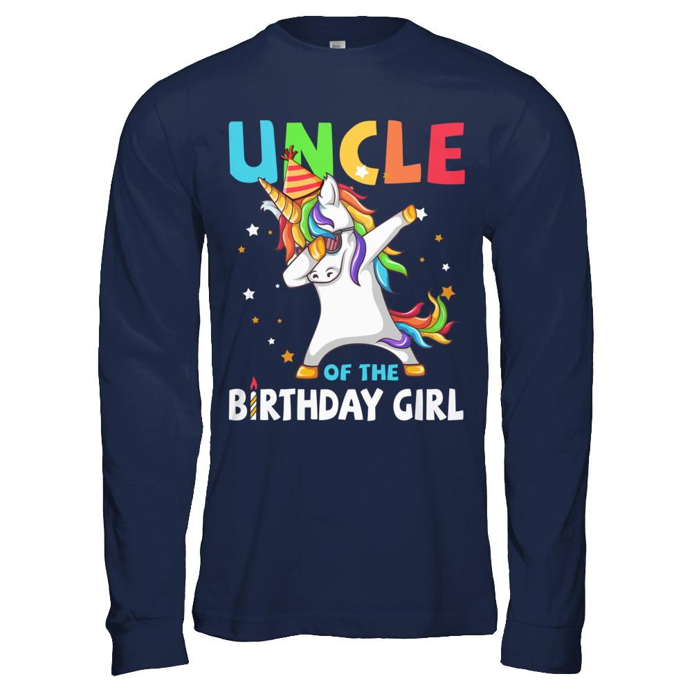 UNCLE Of The Birthday Girl Dabbing Unicorn Party-T-Shirt & Hoodie-Long Sleeve T-Shirt-Navy