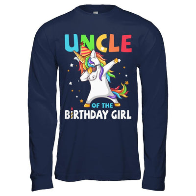 UNCLE Of The Birthday Girl Dabbing Unicorn Party-T-Shirt & Hoodie-Long Sleeve T-Shirt-Navy