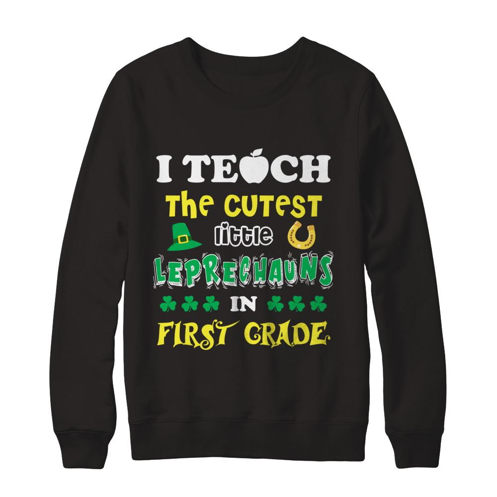 First Grade Leprechaun St Patricks Day Teacher-T-Shirt & Hoodie-Crewneck Sweatshirt-Black