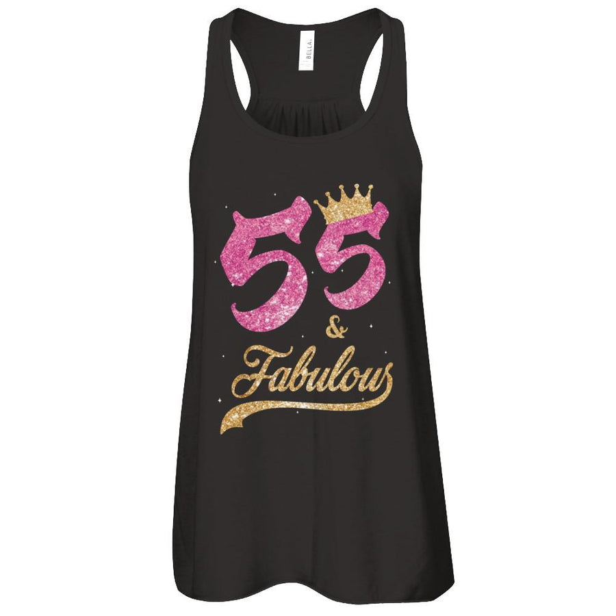 55 And Fabulous 1966 55th Birthday Gift-T-Shirt & Tank Top-Women's Flowy Racerback Tank-Black