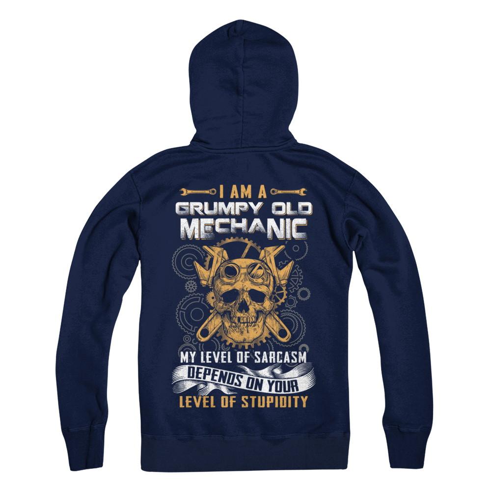 I'm A Grumpy Old Mechanic My Level Of Sarcasm-T-Shirt & Hoodie-Pullover Hoodie-Navy