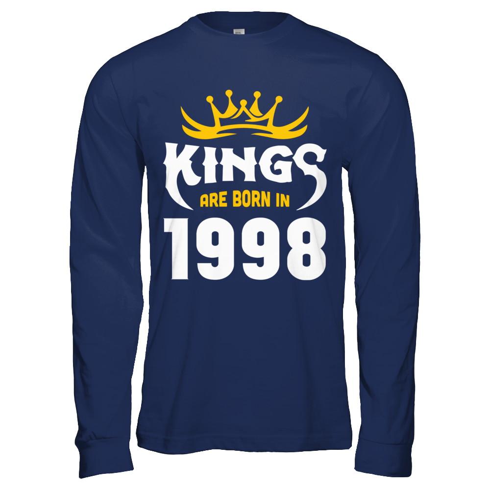 Kings Are Born In 1998 Birthday Gift-T-Shirt & Hoodie-Long Sleeve T-Shirt-Navy