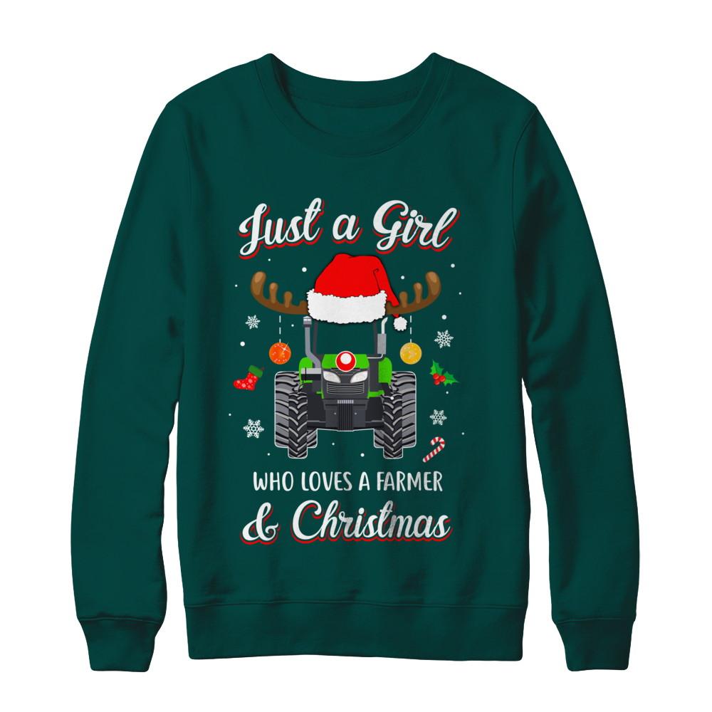 Just A Girl Who Loves A Farmer And Christmas-T-Shirt & Sweatshirt-Crewneck Sweatshirt-Deep Forest