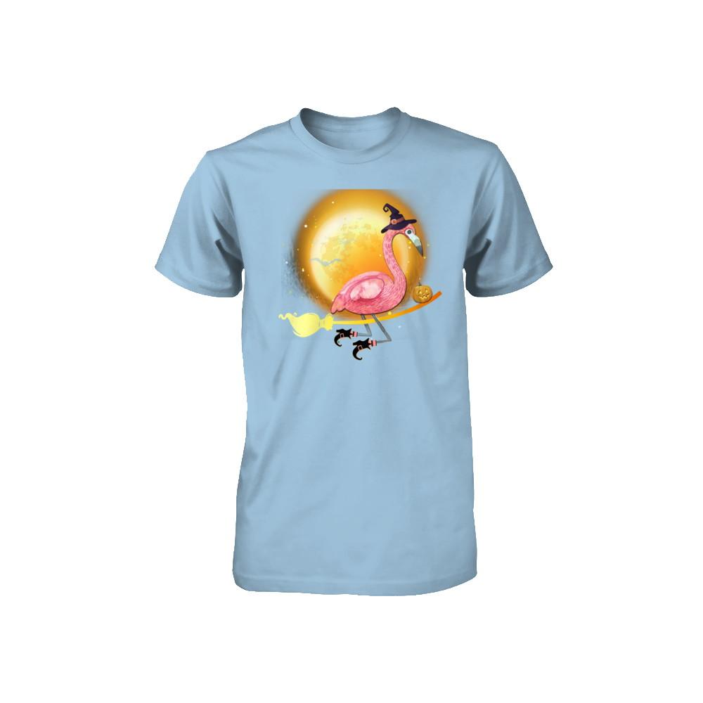 Funny Halloween Flamingo Witch Broom Scary Youth-Youth Shirt-Toddler T-Shirt-Light Blue