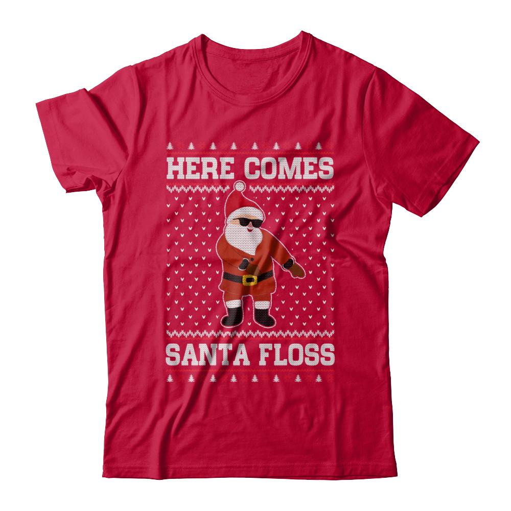 Here Comes Santa Floss Flossing Ugly Christmas Sweater-T-Shirt & Sweatshirt-Classic T-Shirt-Red