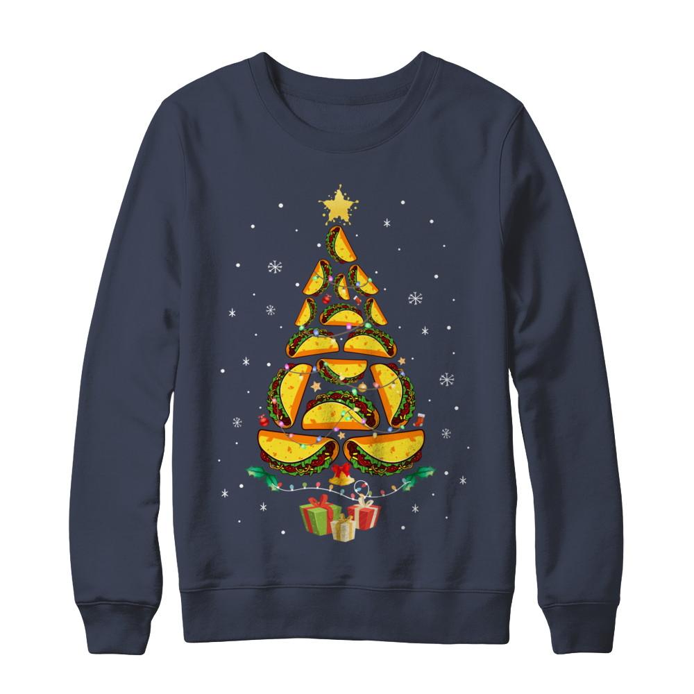 Funny Tacos Christmas Tree Ugly Christmas Sweater-T-Shirt & Sweatshirt-Crewneck Sweatshirt-Navy