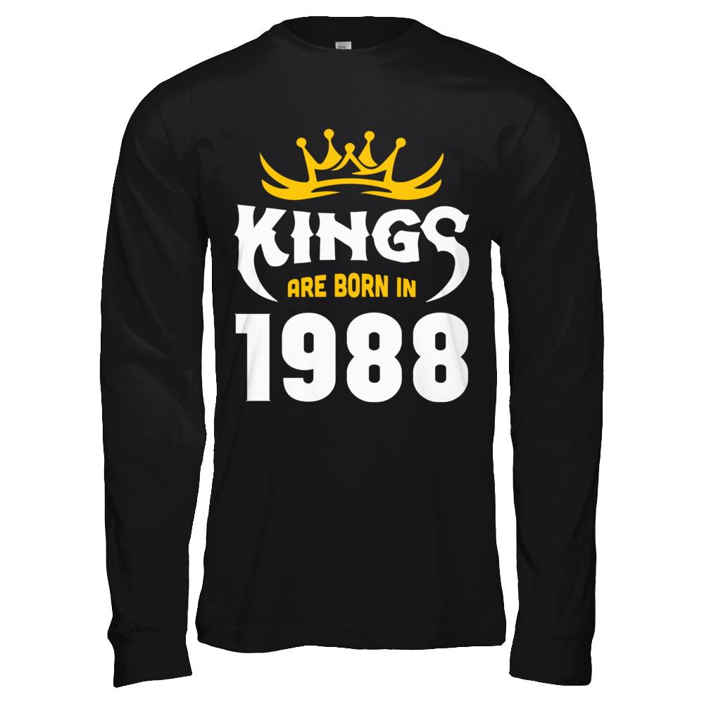 Kings Are Born In 1988 Birthday Gift-T-Shirt & Hoodie-Long Sleeve T-Shirt-Black