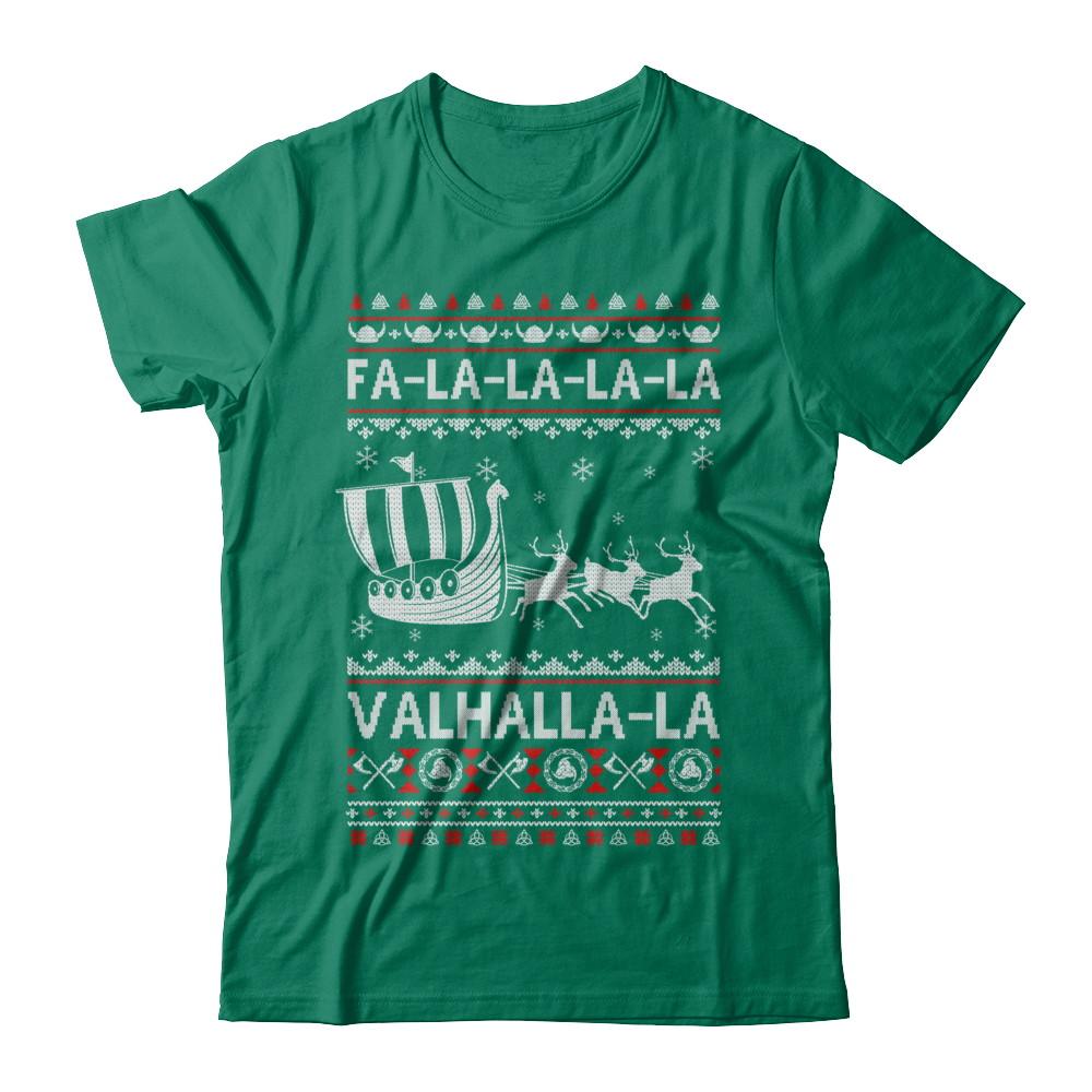 Fa La La Valhalla Viking Ship Ugly Christmas Sweater-T-Shirt & Sweatshirt-Classic T-Shirt-Kelly Green