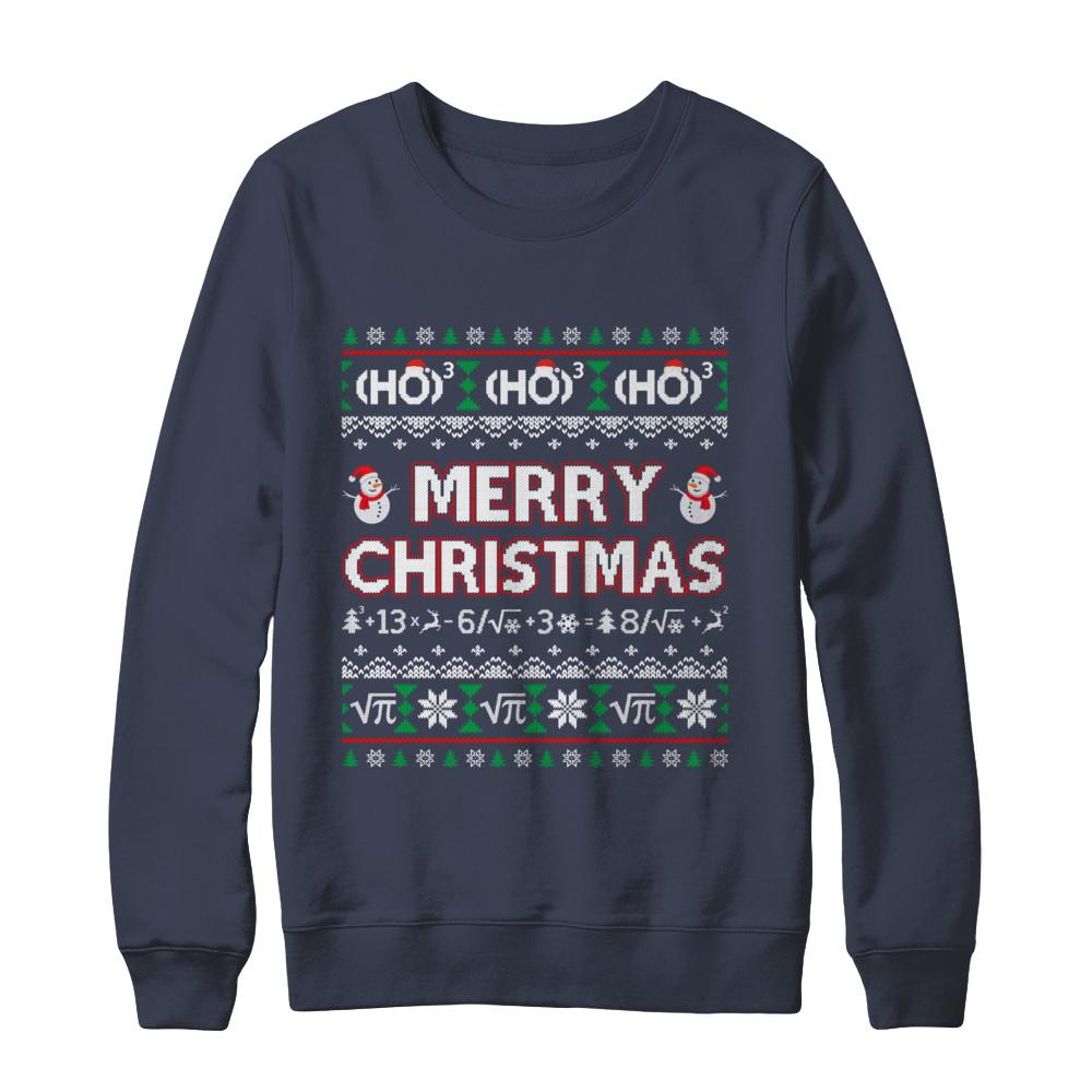 Merry Christmath Funny Math Christmas Ugly Sweaters-T-Shirt & Sweatshirt-Crewneck Sweatshirt-Navy