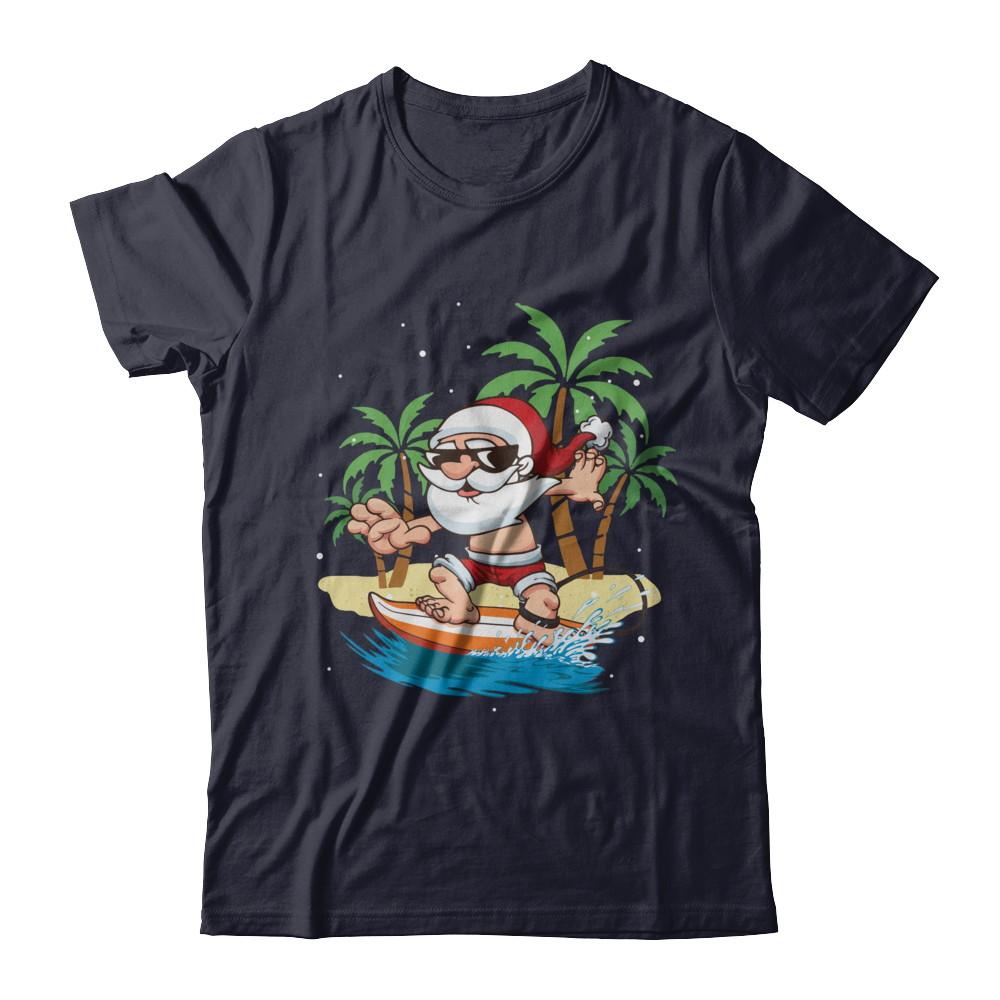 Funny Santa Surfing Hawaiian Summer Christmas-T-Shirt & Sweatshirt-Premium T-Shirt-Midnight Navy