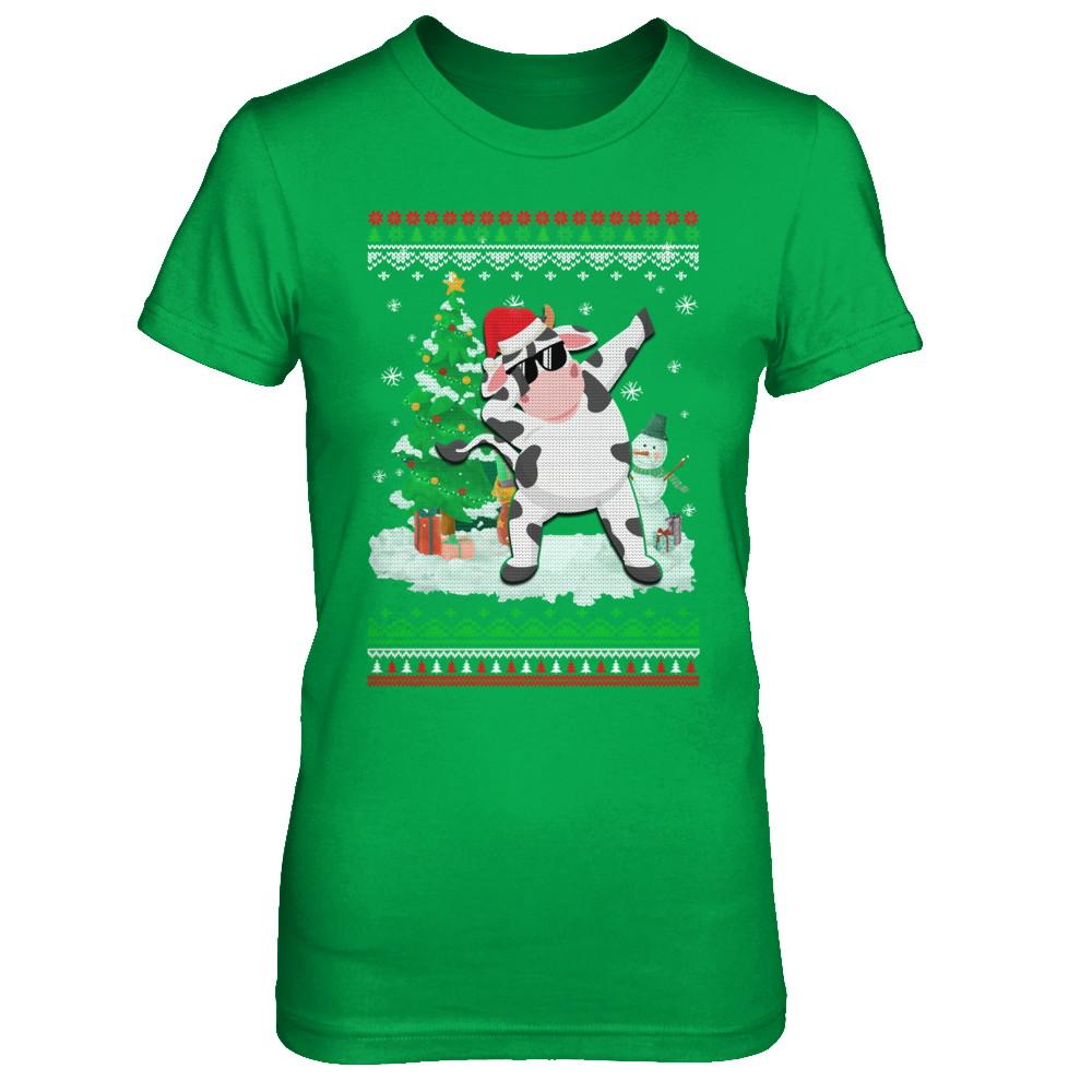 Santa Hat Cow Dabbing Christmas Ugly Sweater-T-Shirt & Sweatshirt-Women's T-Shirt-Irish Green
