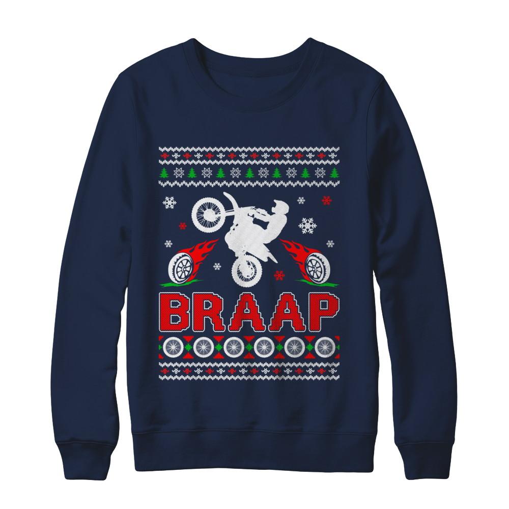 Motocross Sweater Christmas Dirt Bike BRAAP-T-Shirt & Sweatshirt-Crewneck Sweatshirt-Navy