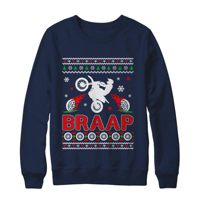 Motocross Sweater Christmas Dirt Bike BRAAP-T-Shirt & Sweatshirt-Crewneck Sweatshirt-Navy