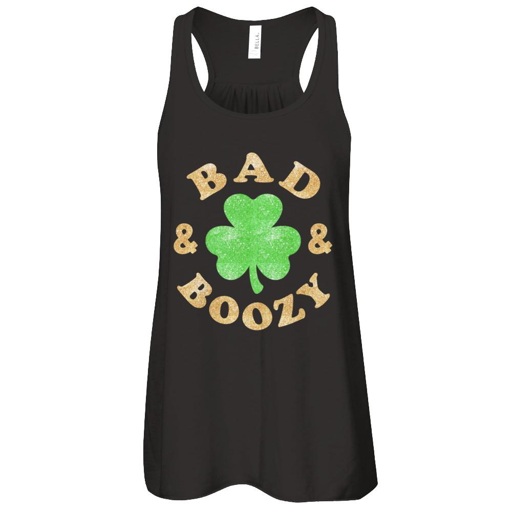 Bad And Boozy Funny St Patrick's Day-T-Shirt & Tank Top-Women's Flowy Racerback Tank-Black