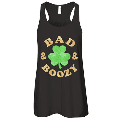 Bad And Boozy Funny St Patrick's Day-T-Shirt & Tank Top-Women's Flowy Racerback Tank-Black