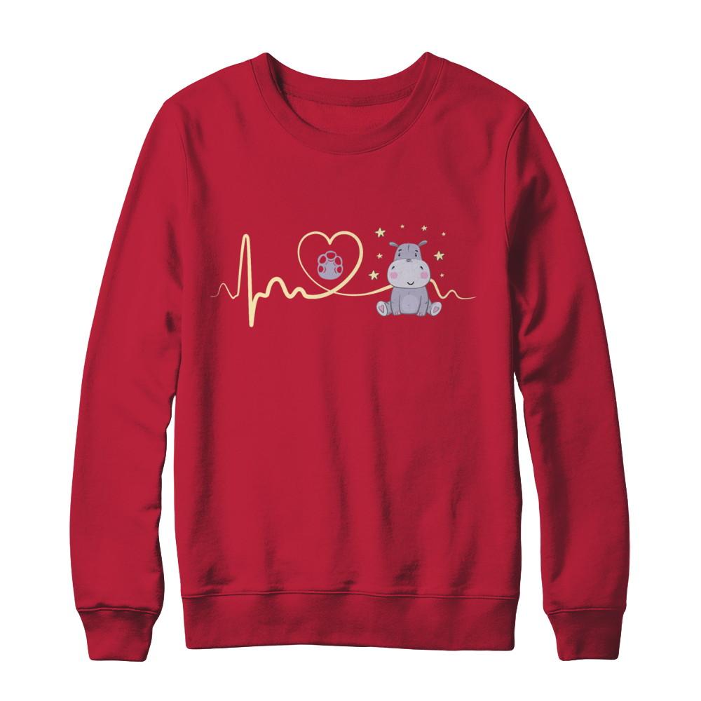 Hippo Cute Preemie Baby Heartbeat-T-Shirt & Sweatshirt-Crewneck Sweatshirt-Red