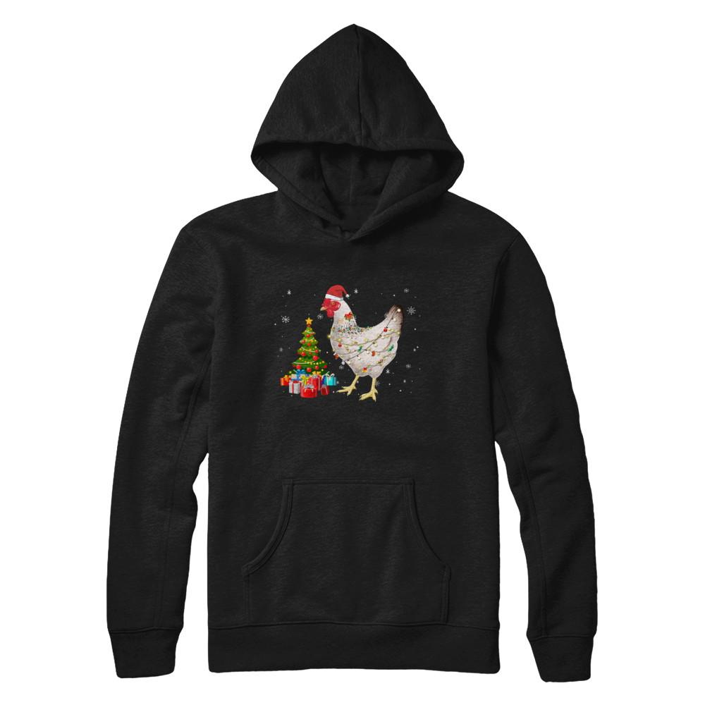 Vintage Chicken Merry Christmas Light Led-T-Shirt & Hoodie-Pullover Hoodie-Black
