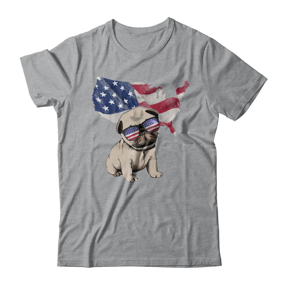 Funny Patriot Pug Dog 4Th Of July American Flag-T-Shirt & Hoodie-Classic T-Shirt-Sport Grey
