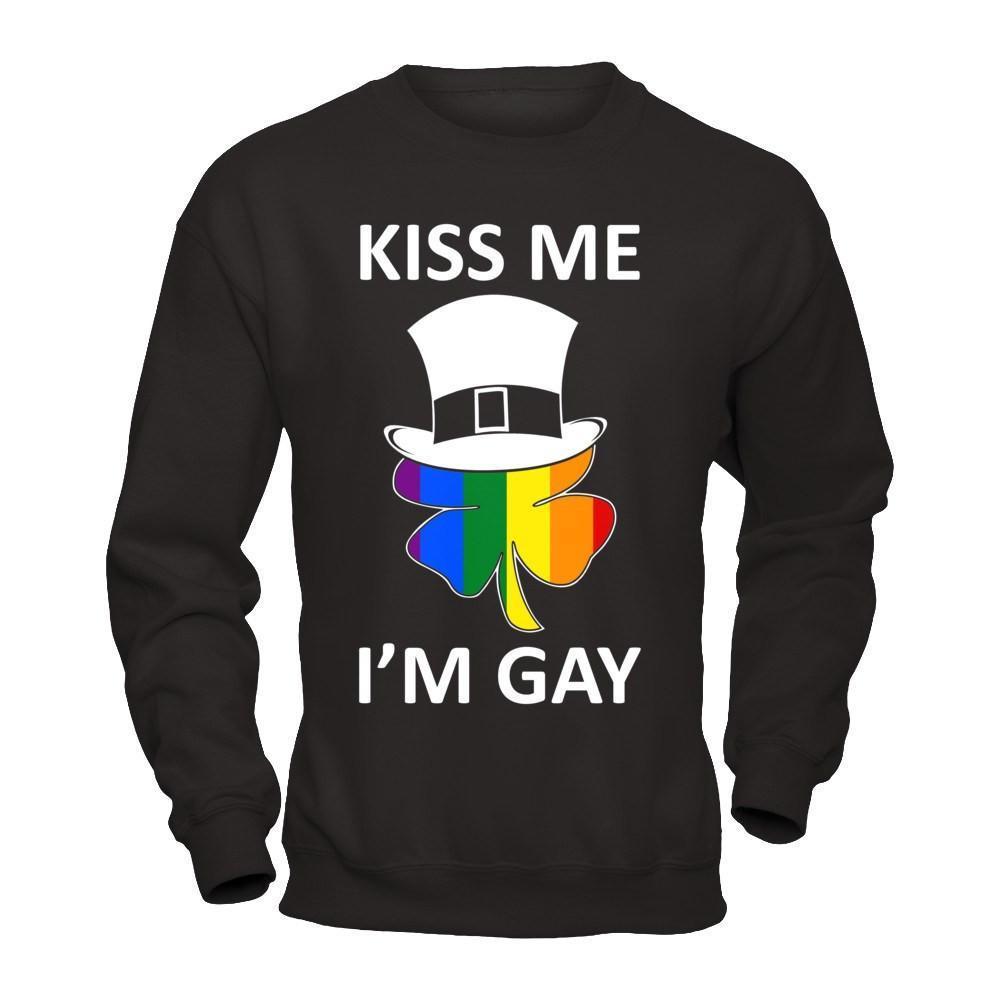 Kiss Me I'm Gay Lgbt St Patrick's Day-T-Shirt & Hoodie-Crewneck Sweatshirt-Black